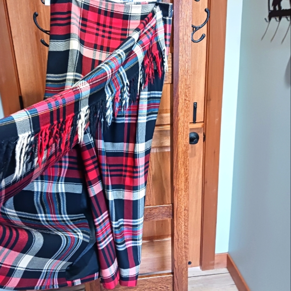 Plaid wool wrap skirt